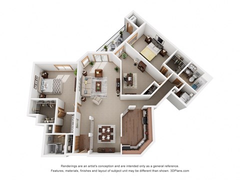 Floor plan for 3 beds, 2 baths, 1525 sqft